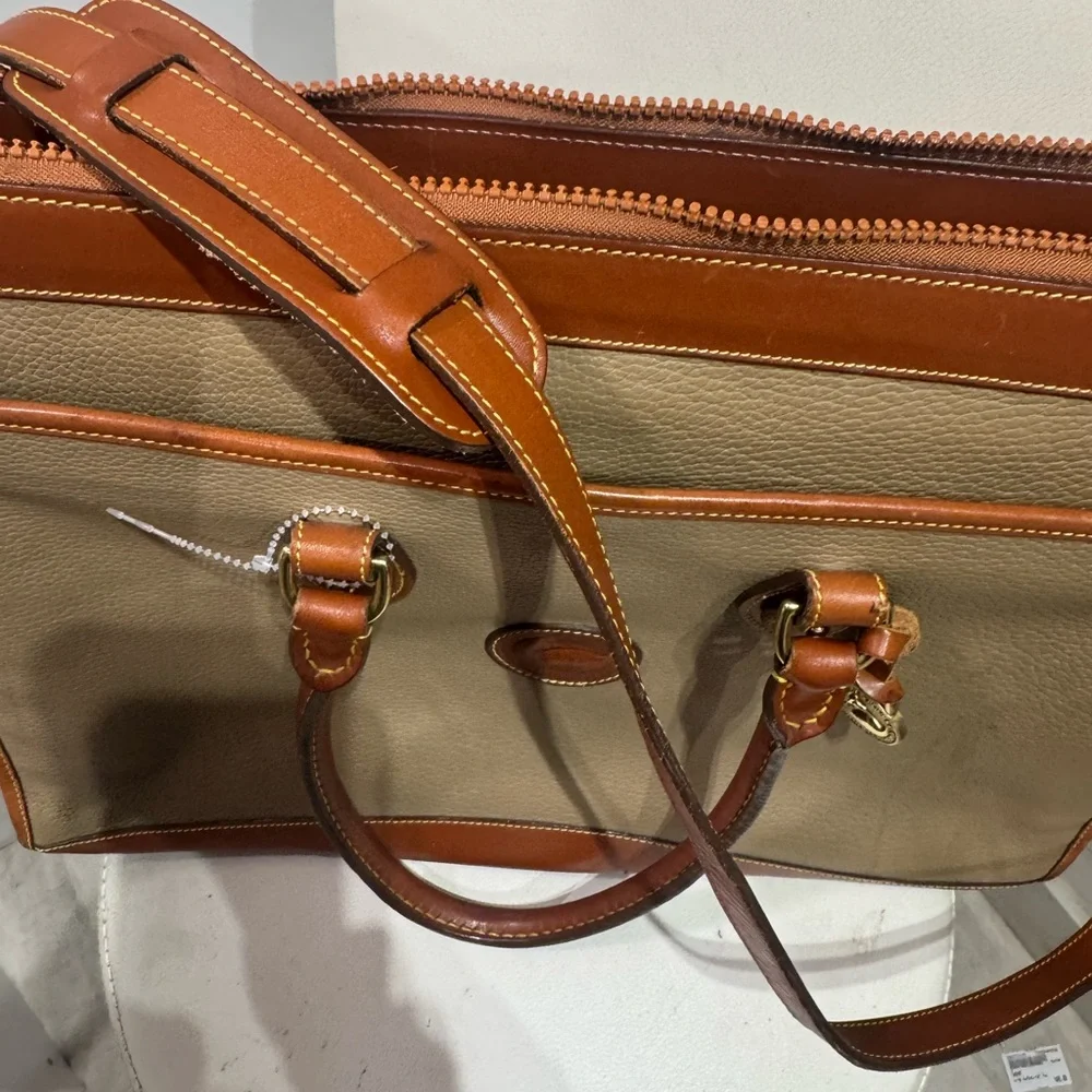 Dooney & Bourke Tan and Brown Leather-Trim Laptop Bag